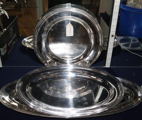 Three Austrian Berndorfer plated serving dishes including one for salmon, largest 25.25in.